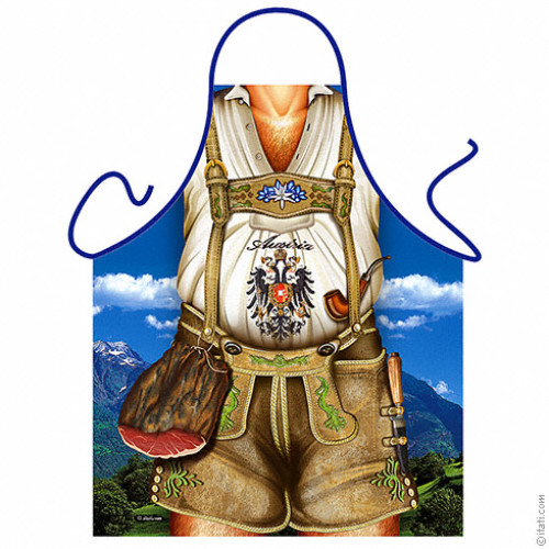 Austrian man brown short trousers apron