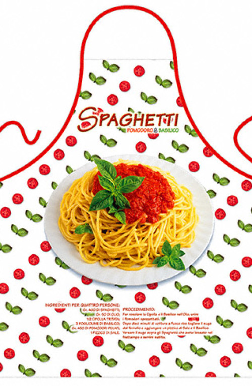 Spaghetti, tomato and basil apron
